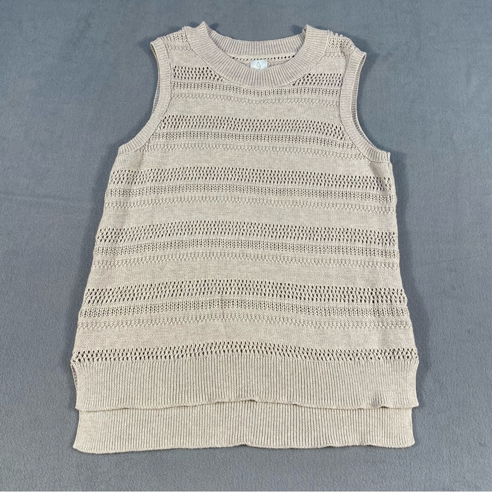 Joie Women’s Light Beige Knit Sleeveless Sweater, Crew Neck, High-Low hem, M